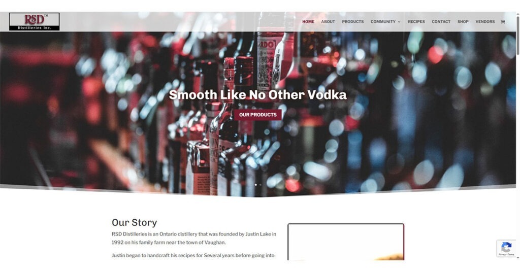 Image of a distillery website header featuring v