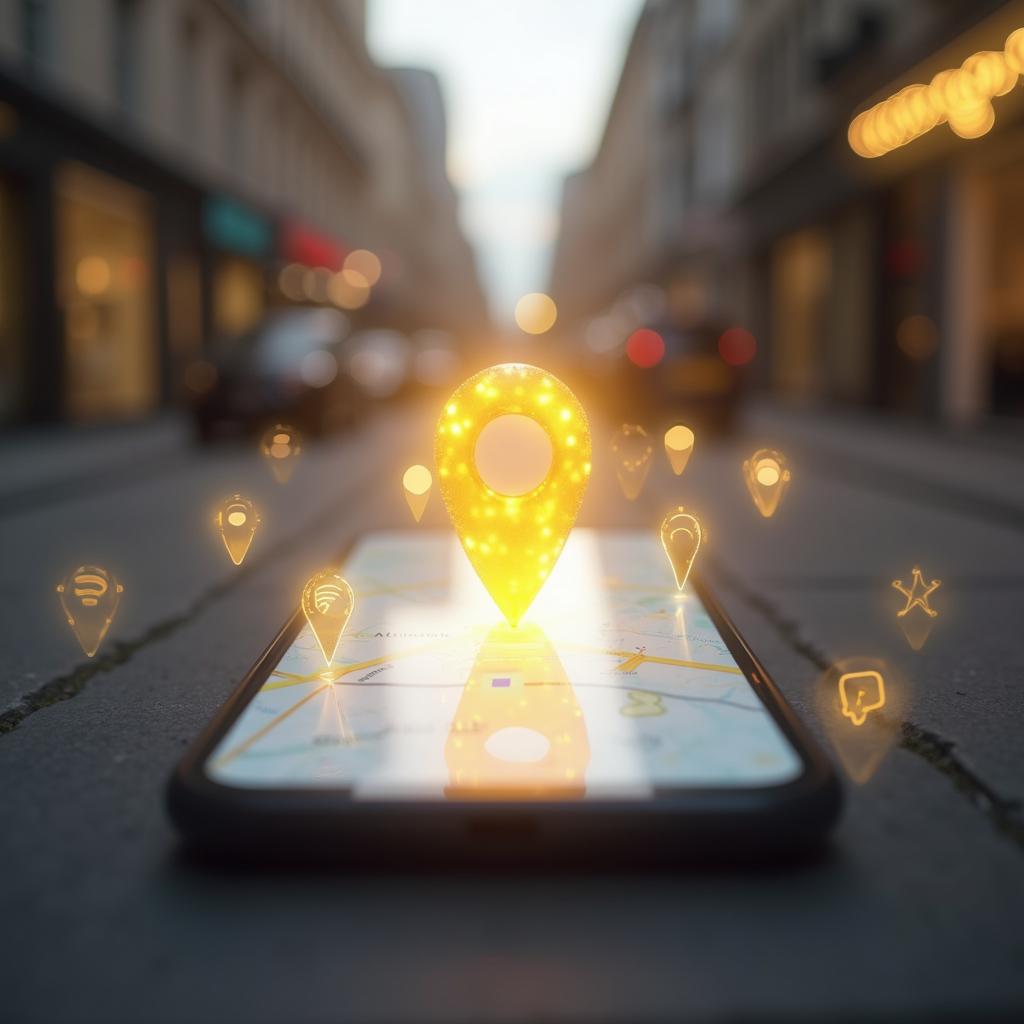 google business profile success Illustration of a smartphone with a glowing location pin on a city street, symbolizing local SEO and Google Business Profile management success.