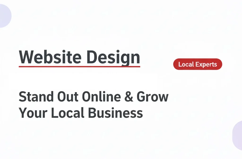 Image of a digital banner featuring bold text that reads 'Website Design' with an underline, accompanied by the phrase 'Stand Out Online & Grow Your Local Business' in large font. A red oval badge